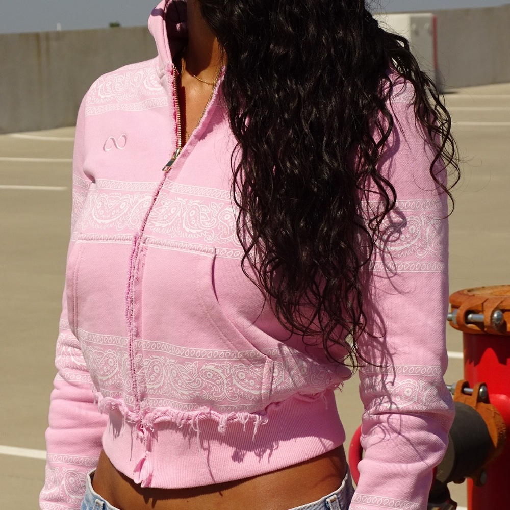 Brand AFNB- HAND MADE zip-up hoddie / jacket baby pink Ed Hardy